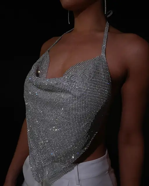 Sparkly Rhinestone Backless Crop Top 5