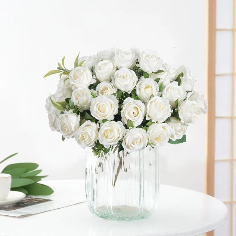 Künstliche Blume mit zehn Köpfen, Seide, weiße Rose, Bündel, Sammelalbum, Festival, Hochzeit, Outdoor, Garten, günstiger Blumenstrauß, Dekorationszubehör – Detail 2