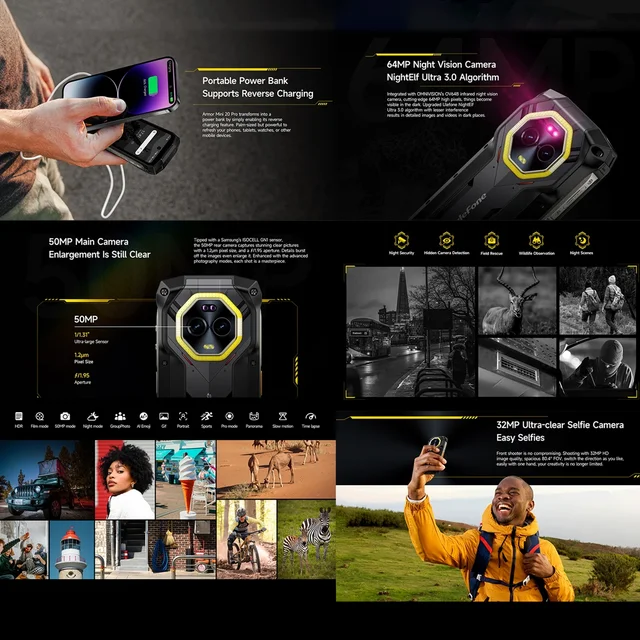 Ulefone Armor Mini 20 Pro هاتف متين 8GB + 256GB 4.7 بوصة 64MP كاميرا ليلية أندرويد 14 MTk الأبعاد 6300 5G NFC الهاتف المحمول 2