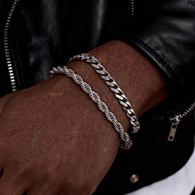 Chain bracelets, made of stainless steel with Cuban links