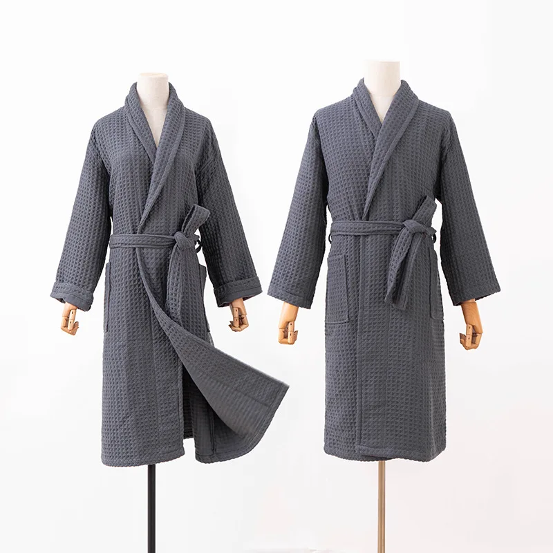 Japan Style 100%Cotton Waffle Kimono Robes Unisex Lovers Soft Bath Robe Men&Women Nightrobe Sleepwear Male Casual Home Bathrobe