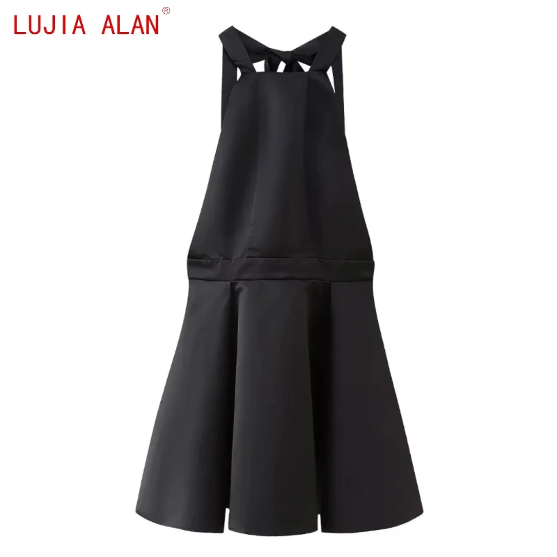 

New Women's Sexy Backless Black Sling Mini Dress Female Casual Back Zipper Slim Fit Vestidos LUJIA ALAN WD3972