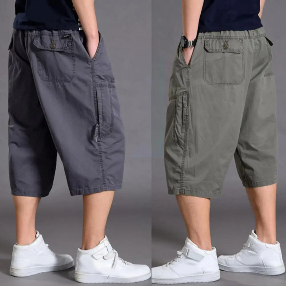 

Men Sports Trousers Adjustable Drawstring Pants Breathable Mid-calf Length Men's Summer Cropped Pants with Elastic for Sport