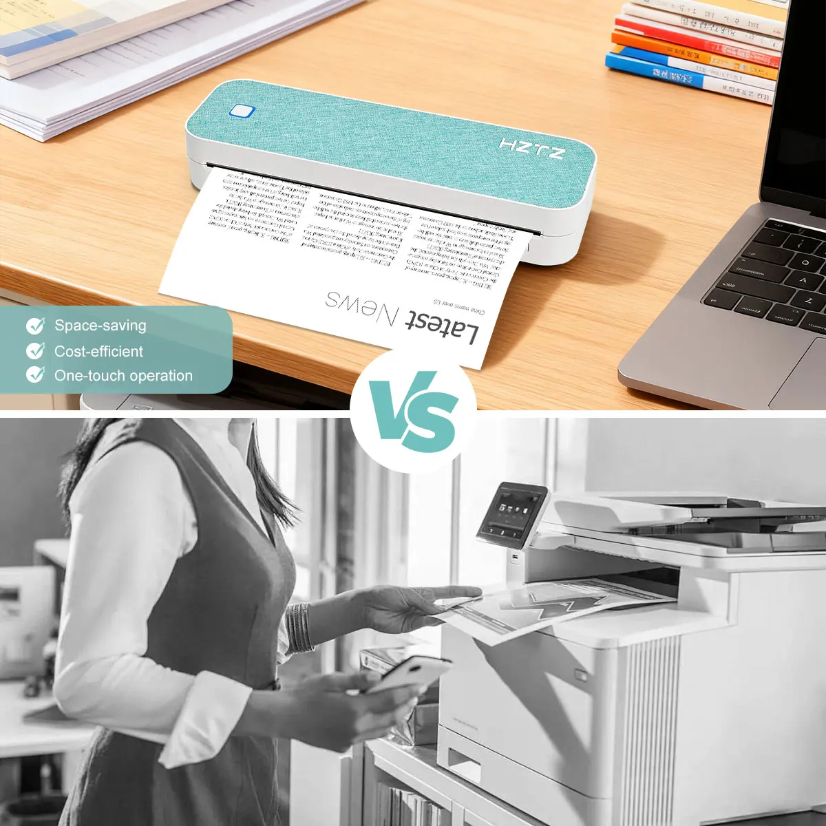 컴팩트 A4 감열 프린터: 무선 모바일 프린팅, 652g 경량, 휴대폰/PC 연결 가능, 업무, 여행 및 학습에 적합