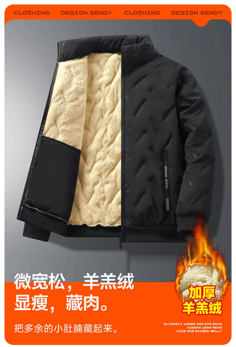 Description Picture 3 of itemMen's Thicken Parkas Fleece Warm Winter Jacket Cashmere Fleece Coat windproof Outdoor Cotton-Padded Male Windbreaker Outwear