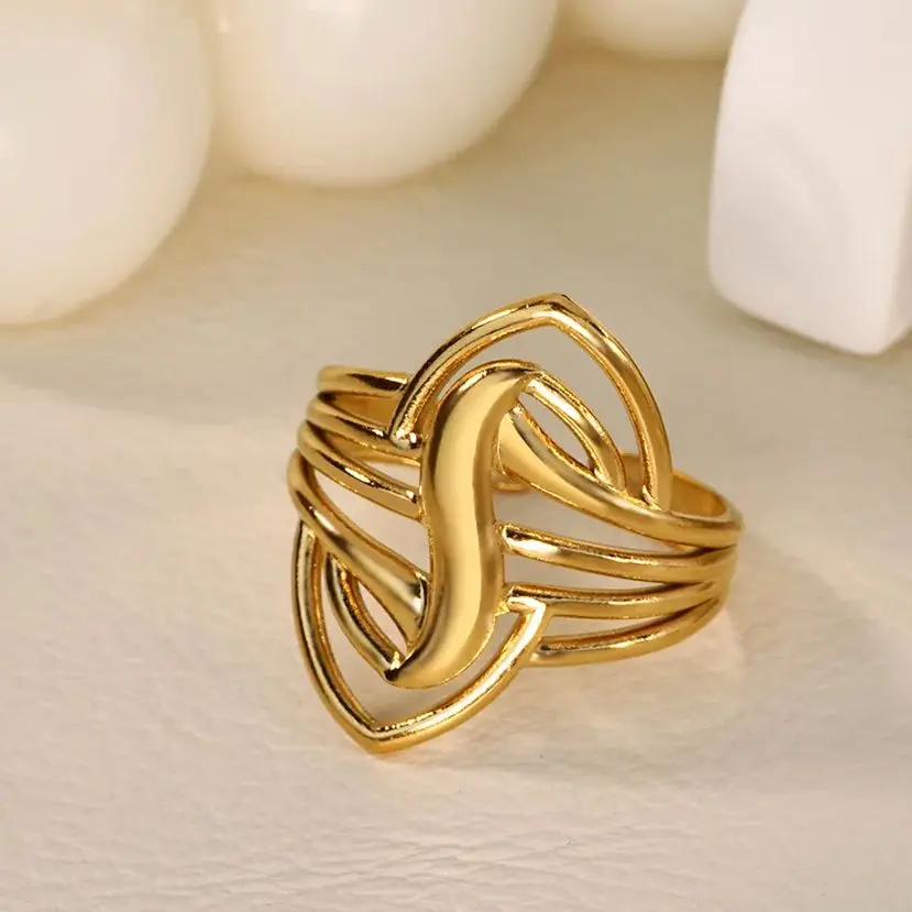 Woven Rings for Women Stainless Steel Gold Color Daily Wear