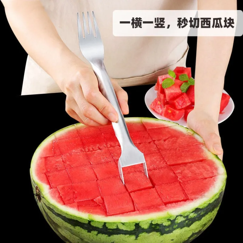 스테인레스 스틸 수박 커터, 팬시 커팅 슬라이서, 주방 다기능 과일 포크, 망고 도구 