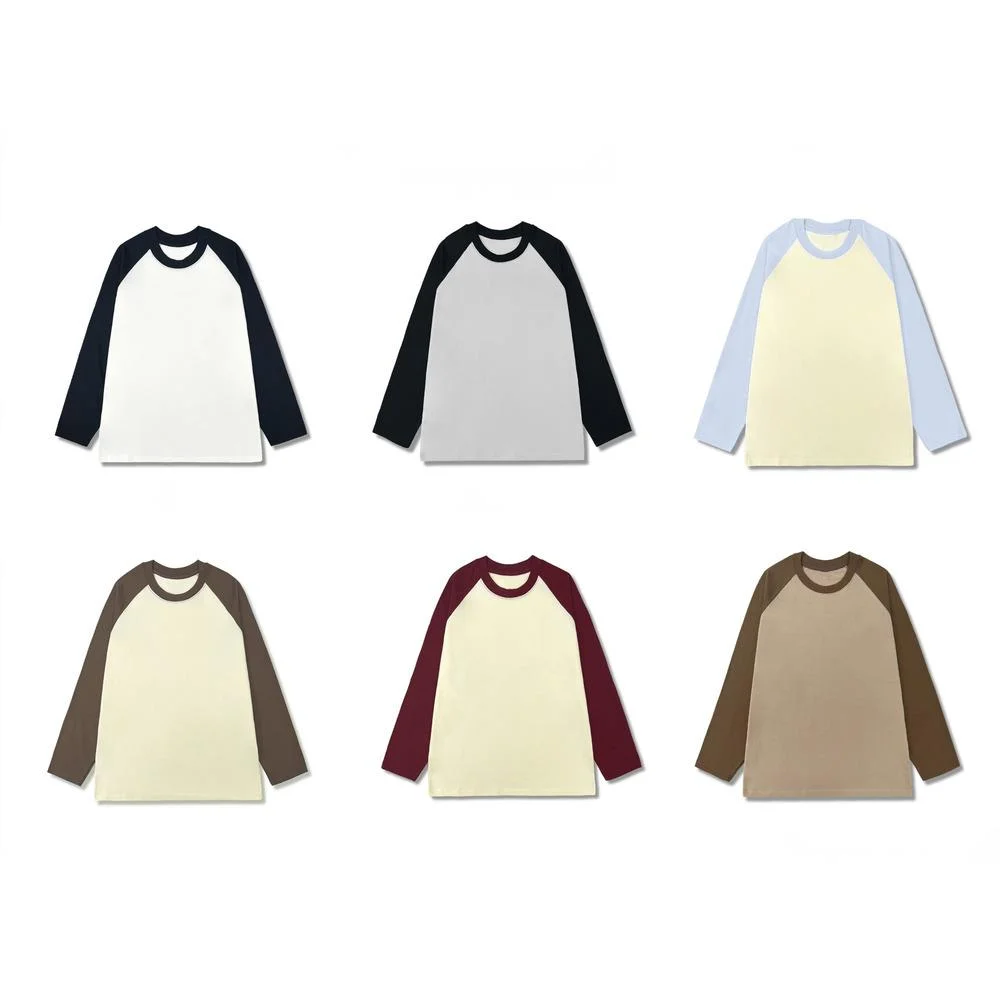 220g trendy brand raglan sleeves, 100% cotton loose back collar, men's women's white long sleeved T-shirt for both_voghion.com