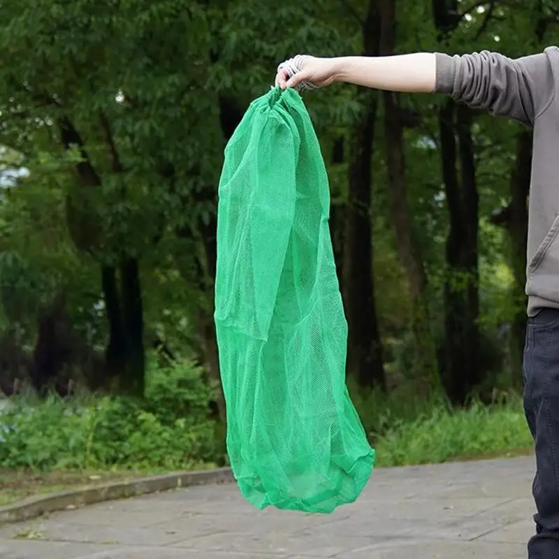 Portable Nylon Fish Storage Bag Drawstring Fishing Net Pouch Capacity Fishing Supplies for Outdoor Use Wide Long