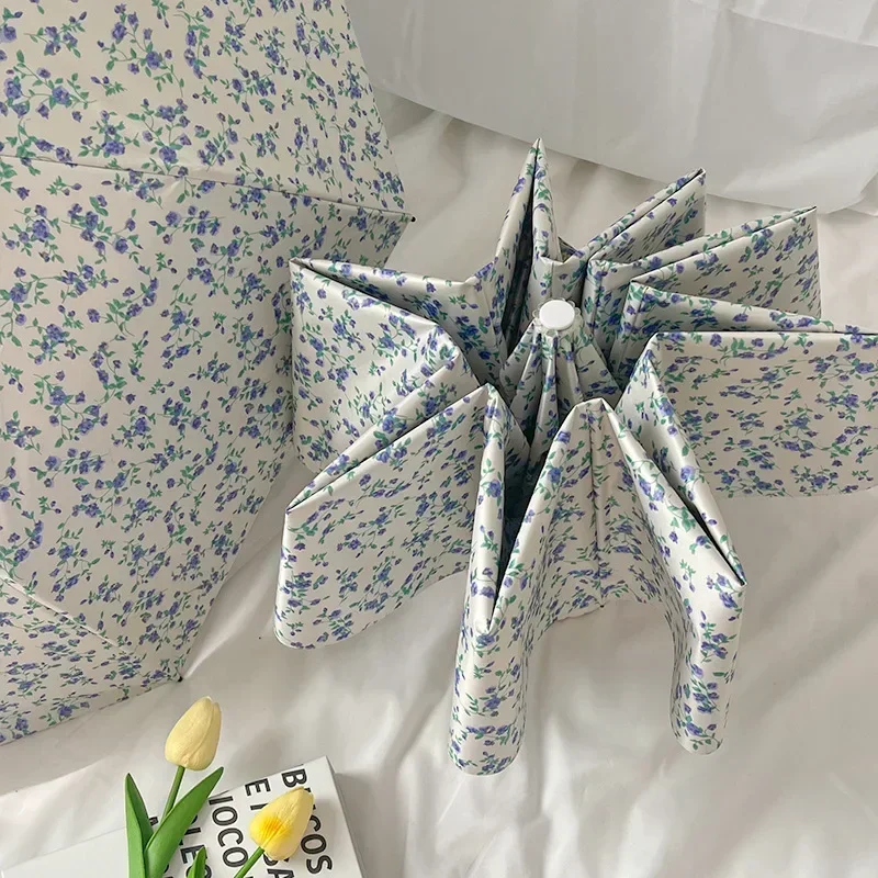Eco Chic Floral Folding Umbrella with UV Protection & Automatic Open-Close