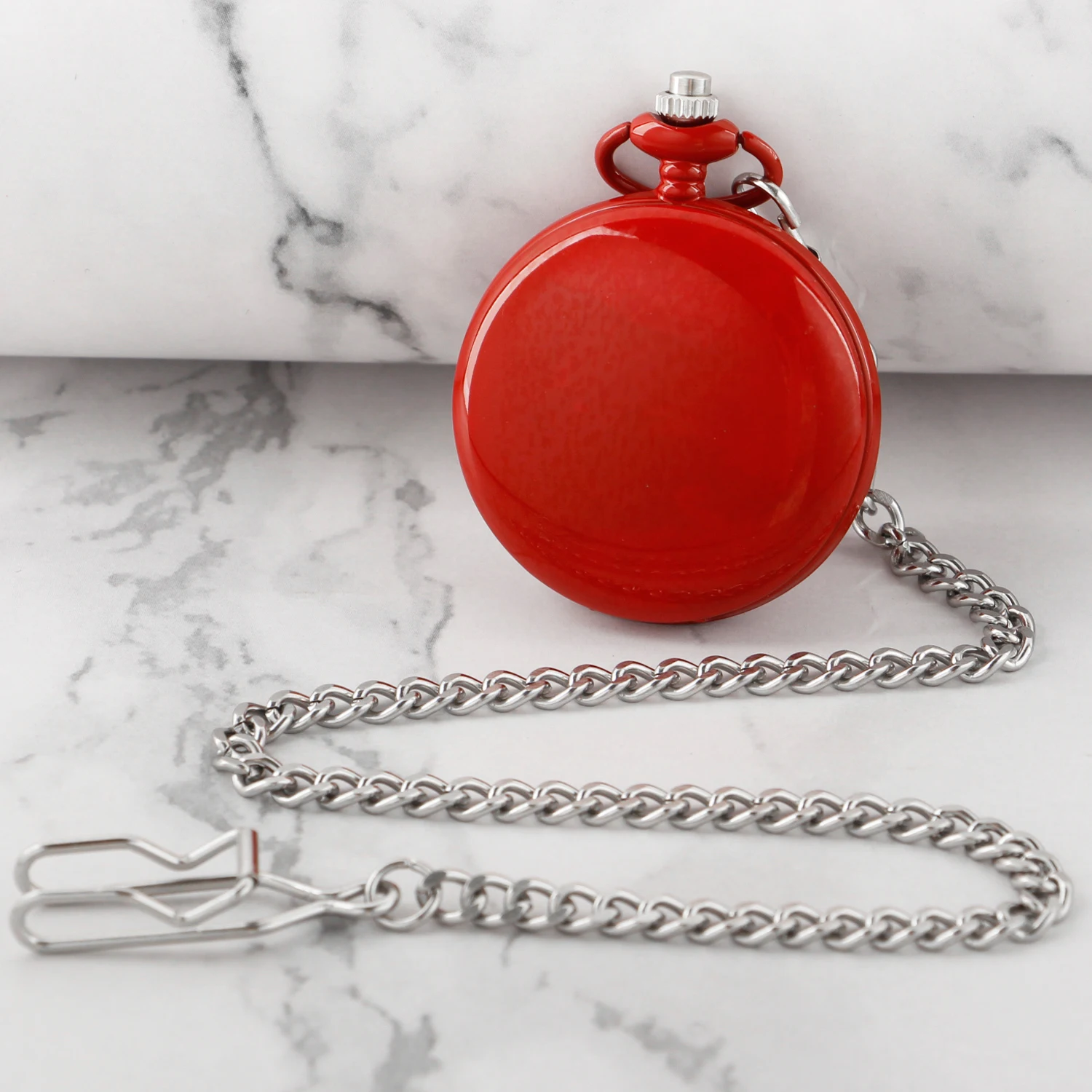 Bright Red Quartz Pocket Watch With Chain Personalised Pendant Pocket FOB Watch Best Gifts For Children Men Women
