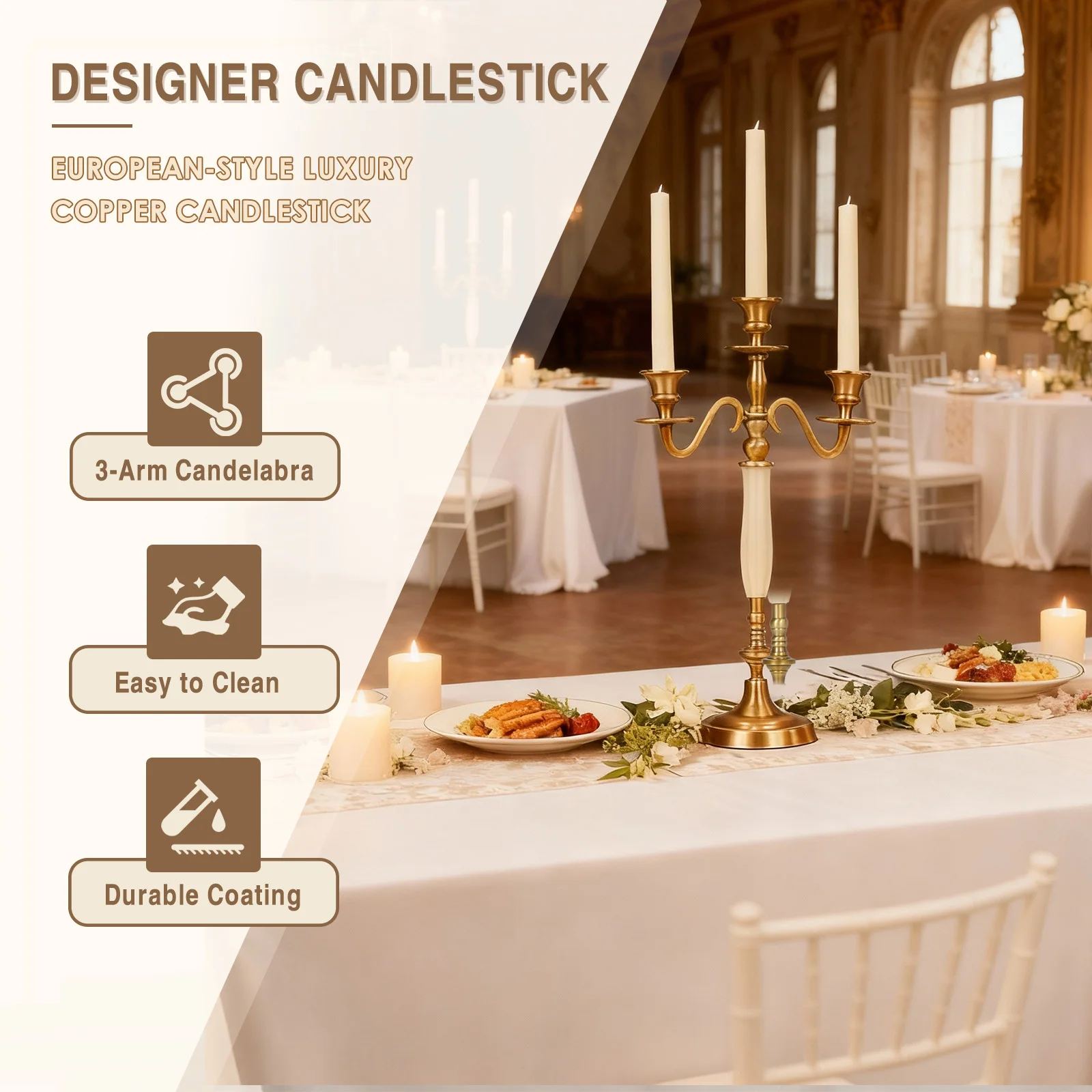 3/5 Heads Metal Candelabra Candlestick Candle Holder Candlestick Candleholders for Wedding Dining Table Xmas Party Home Decor