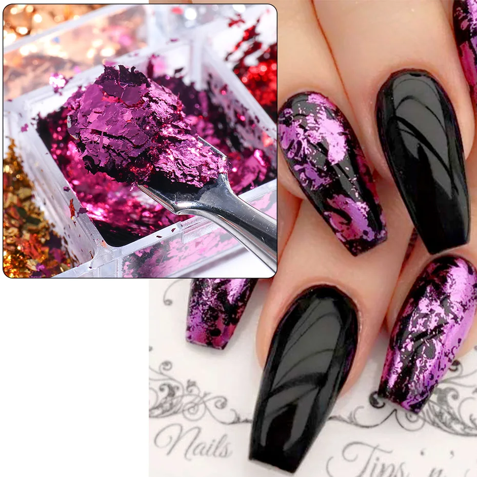 1 Box Mirror Aluminum Foil Nail Glitter Sequin Holographic Irregular Gold Silver Flake Metal Paillette Gel Polish Manicure Decor