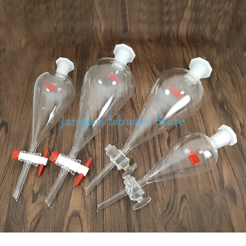 1piece Laboratory 30ml to 1000ml Glass Pear-Shaped Separation Funnel with Glass Piston/PTFE Piston, Grinding Mouth Drop Funnel