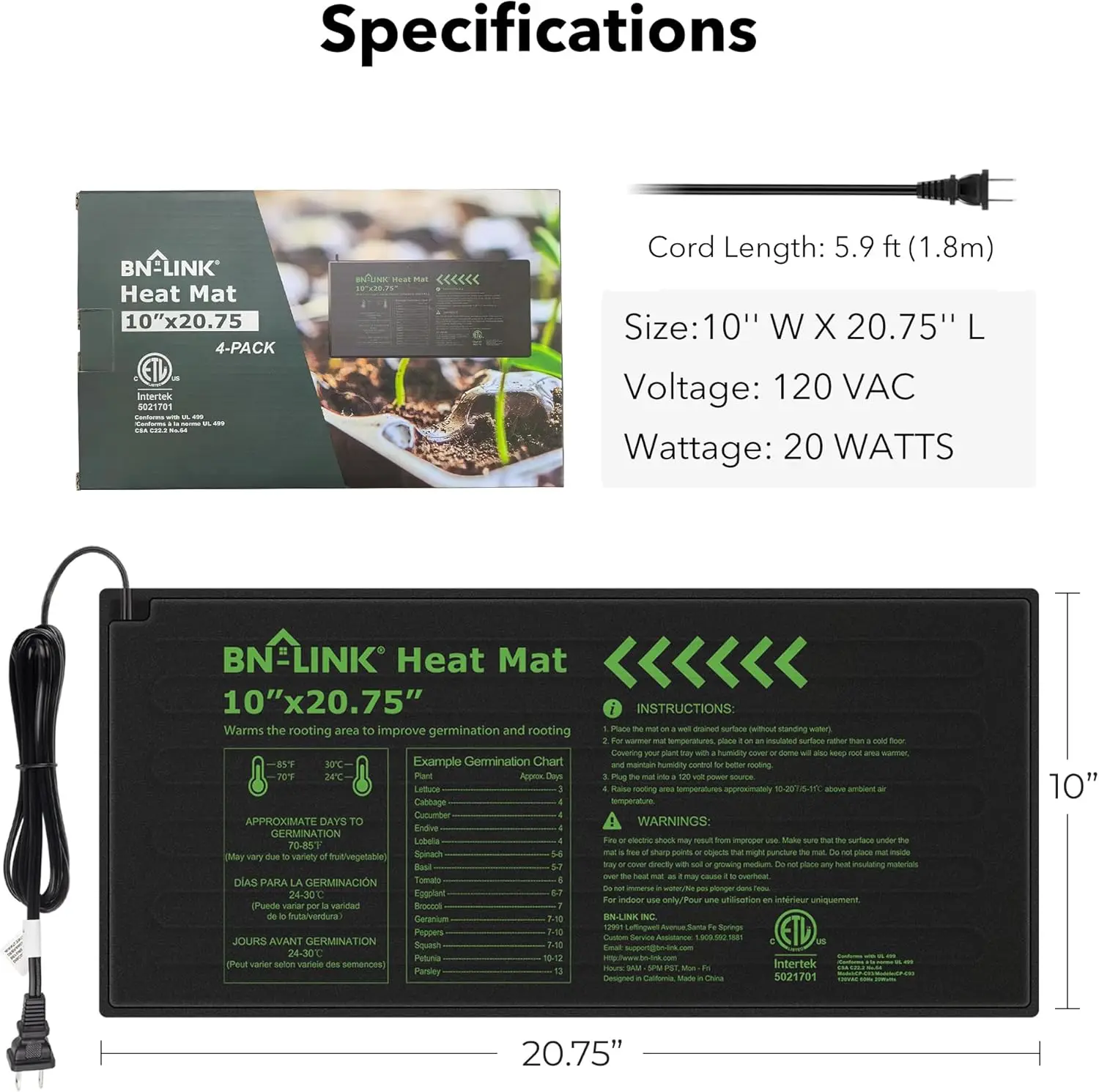 Durable Seedling Heat Mats Warm Hydroponic Heat Mats Waterproof 10&ldquo; x 20.75&rdquo;-Pack of 6