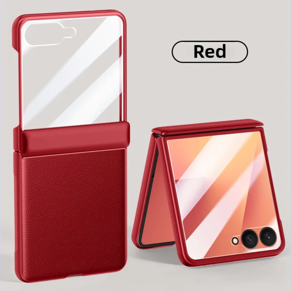 Premium PU Leather Hinge Phone Case with Built-in Screen Protector - Shockproof Protective Cover