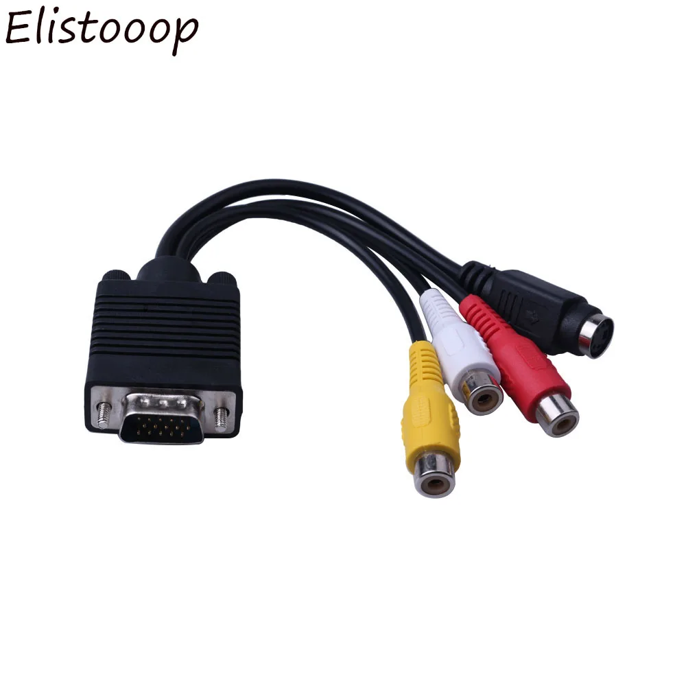 VGA Male to S-Video 3 RCA Jack Female Composite AV TV Out Adapter Converter Connector Video Cable for Laptop PC HDTV