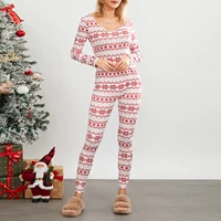 Women's Christmas Jumpsuit Pajama Long Sleeve V Neck Snowflake Plaid Print Romper Overall Sleepwear Party Casual Loungewear - Image 2