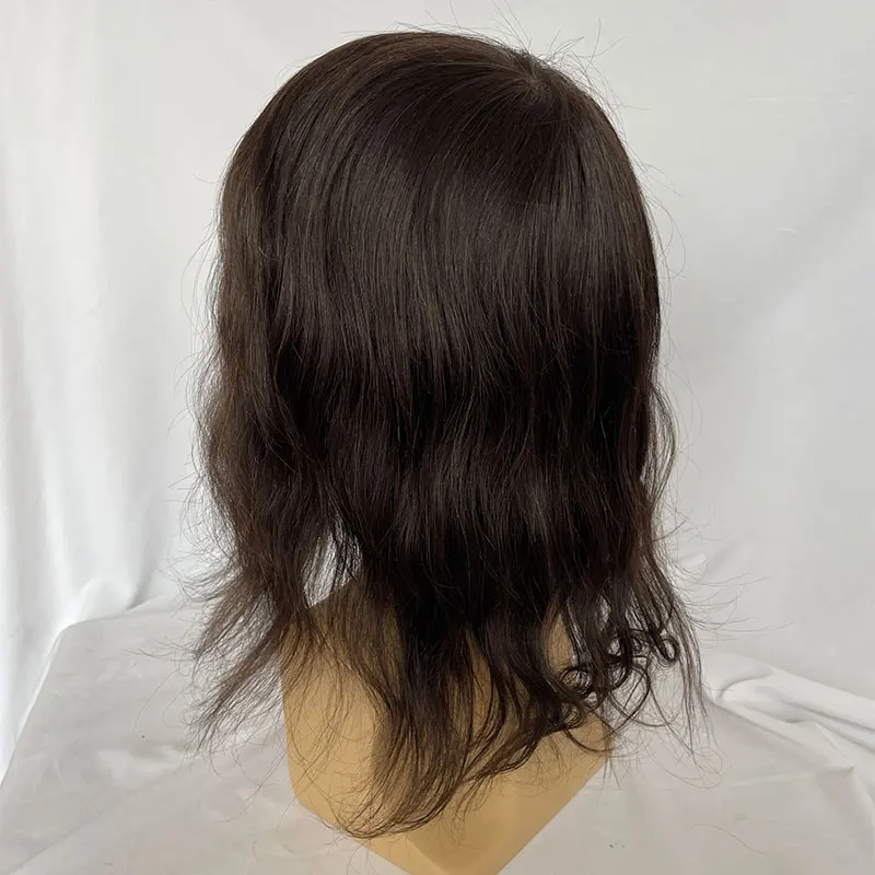 12 zoll Männer Perücken Volle Haut Pu Basis Lange Menschliches Haar Männer Toupet Natürlichen Haaransatz Männer Toupet Gerade Wellenförmige 8x10 3 # Brauner Farbe – Detail 5