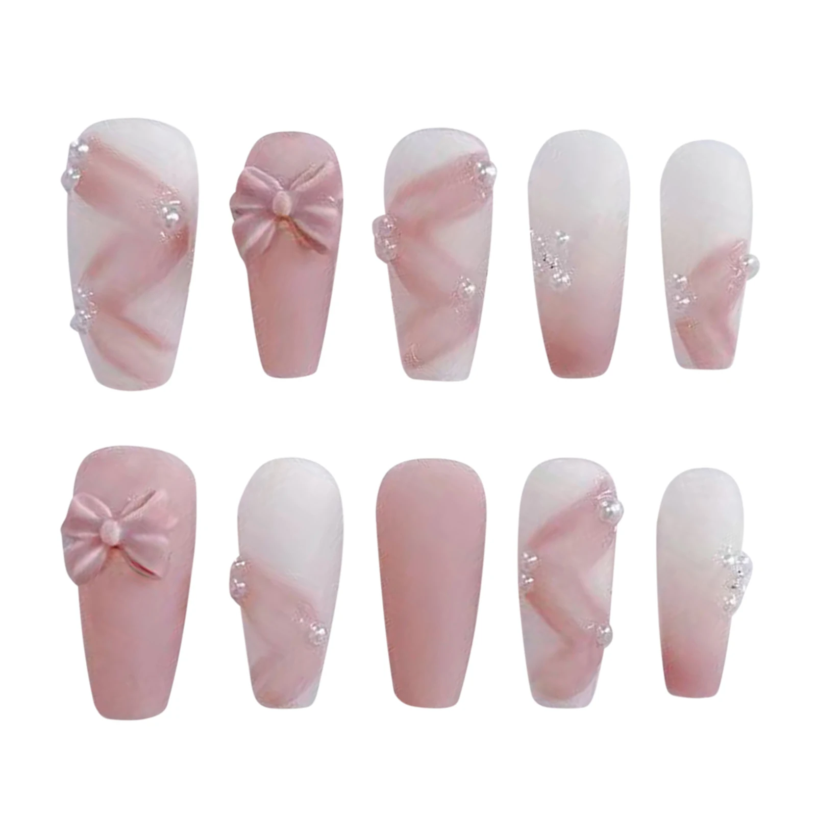 

Ballet Style Fake Nails with 3D Decor Ultra-flexible Long Lasting Fake Nails for Hot Girl Dress Matching