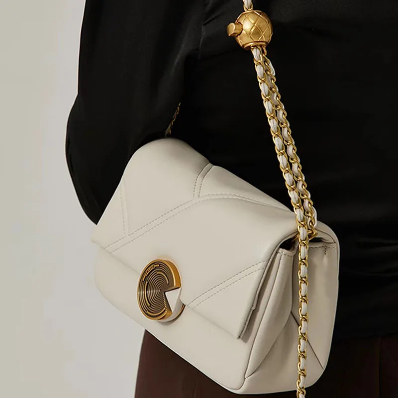 

Новинка 2024, женская сумка из воловьей кожи, сумки с ромбовидной цепочкой, Женская Высококачественная роскошная сумка на одно плечо