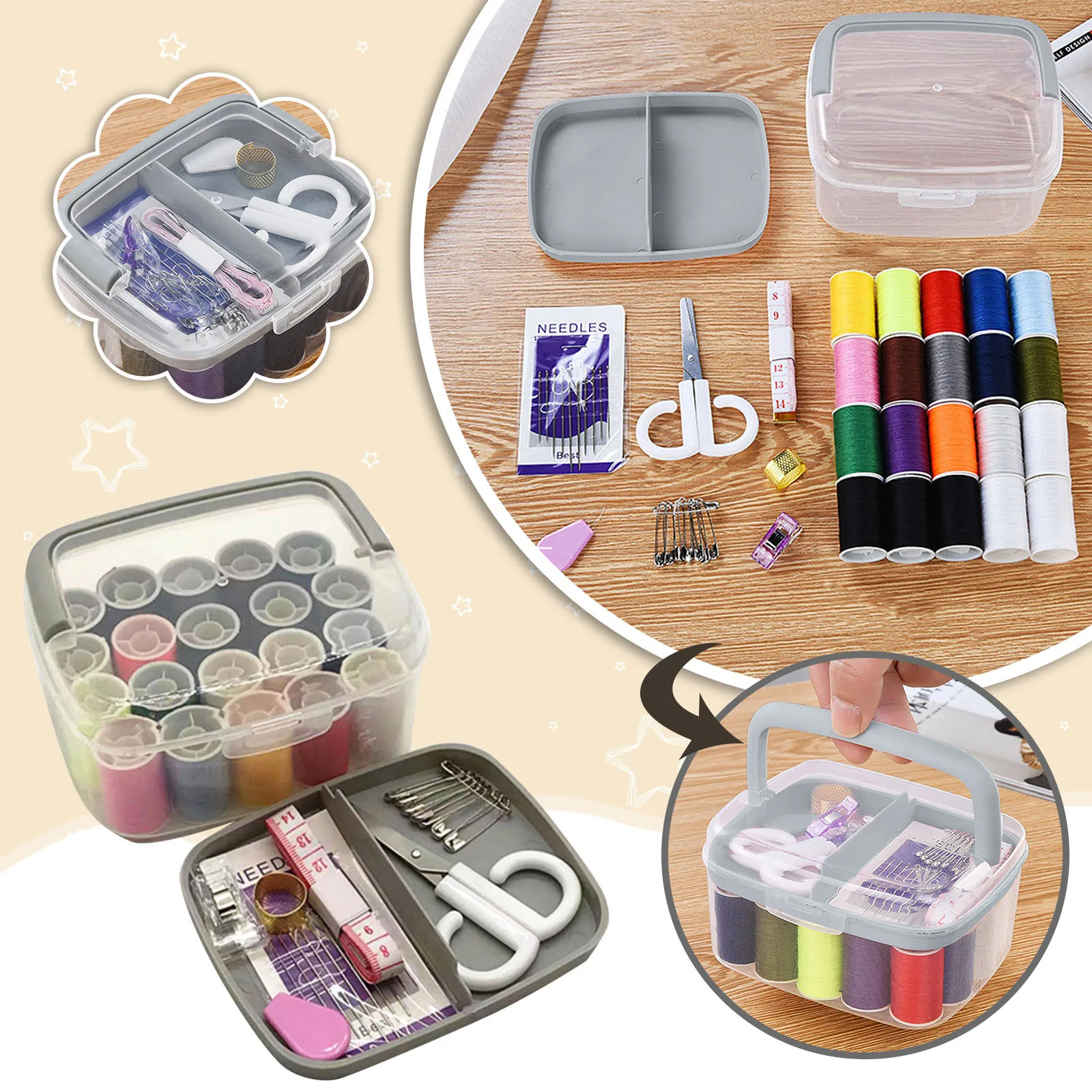 Mini Sewing Kit with Magnetic Storage Box, DIY Hand Sewing Needles Thread  Set for Adults Women Starter Ladies Beginners, Small Portable Sewing