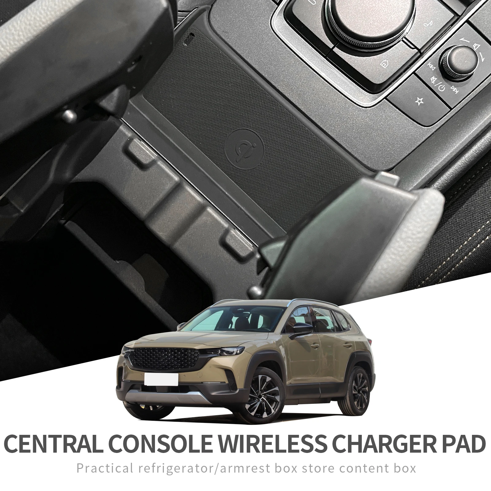 

Smabee for Mazda CX-50 Central Console Silicone Wireless Charger Pad Car Anti-slip Phone Charging Mat Accessiories Black