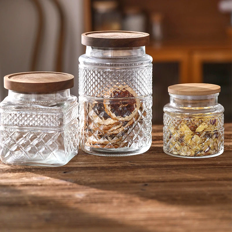 Kitchen Food Grade Sealed Glass Jar, Coffee Powder Seasoning Storage Jar, Acacia Wood Glass Bottle 5