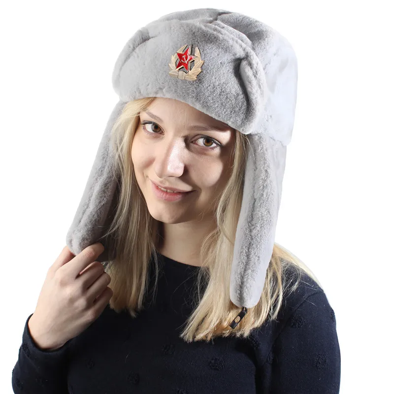 Winter Women Men Faux Rabbit Fur Pilot Ushanka Hat