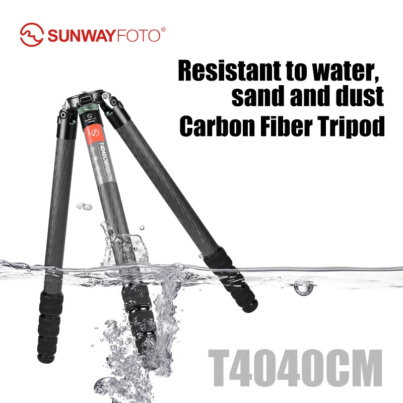 SUNWAYFOTO 탄소 섬유 삼각대, 비디오 카메라 사진 촬영용, 4 섹션, 88lb(40kg) 하중, T4040CM