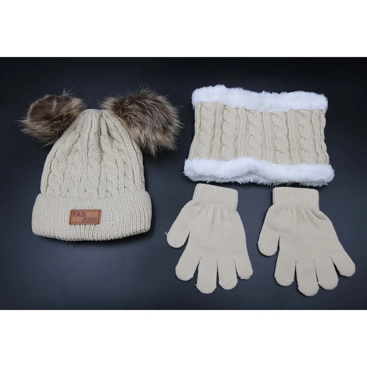 Warm Knit 3 Sets Winter Toddler Hat Scarf Gloves Set for 1-5 Years Old Girls and Boys