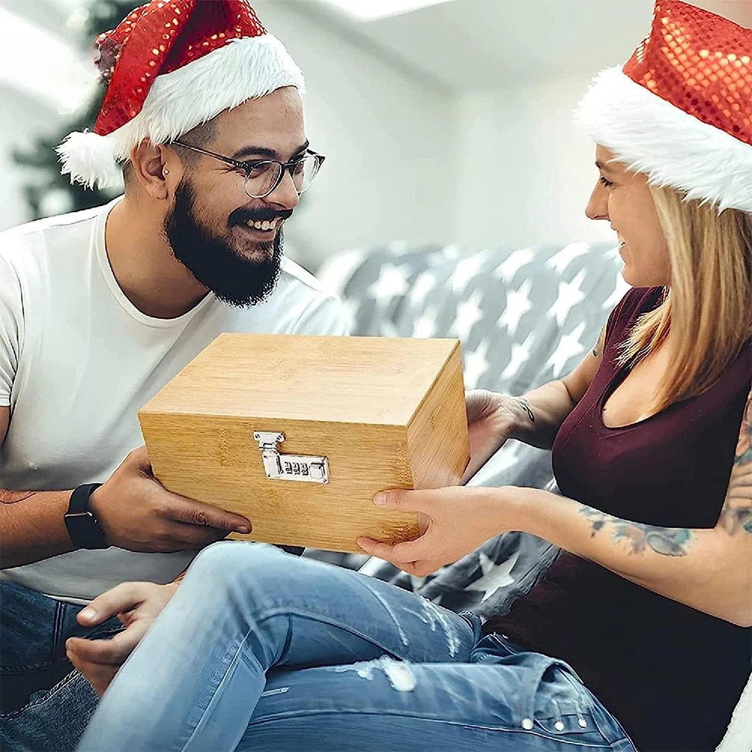 Bamboo storage box with combination lock, large bamboo combination box storage box, glass jar and herb grinder, Christmas gift 4