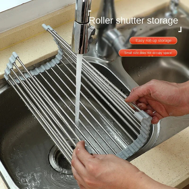 Foldable Sink Drain Rack Kitchen Sink Control Fruit and Vegetable Filter Stainless Steel Insulation Rack Gadget