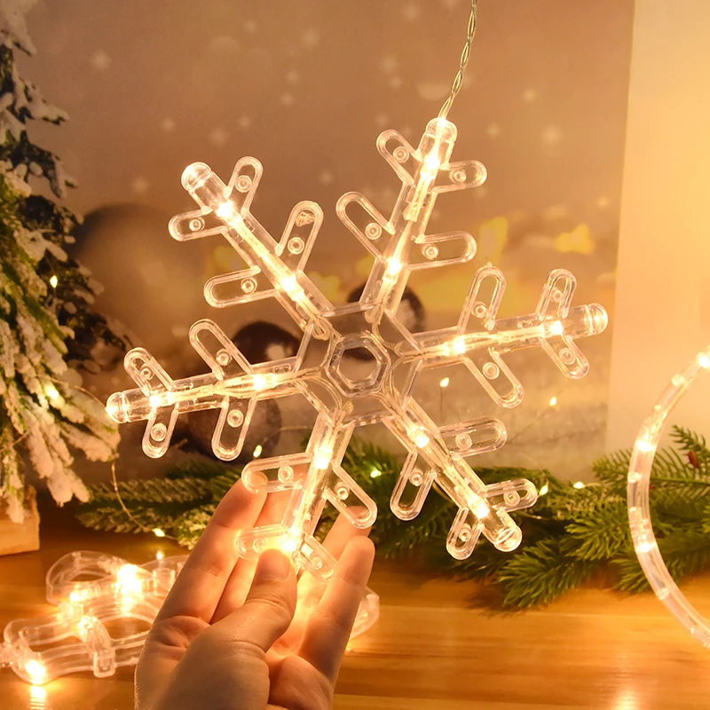 Christmas Lights LED Snowflake Santa Elk Hanging Lights Christmas Home Window Decoration Lamp Xmas Ornaments New Year Gifts
