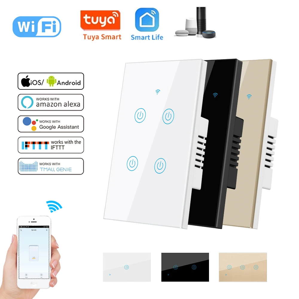 

Smart Touch Panel Bluetooth Wifi Switch Tuya Smart Life APP Timer Google Home Alexa Voice Control Wall Light Switch Need Neutral