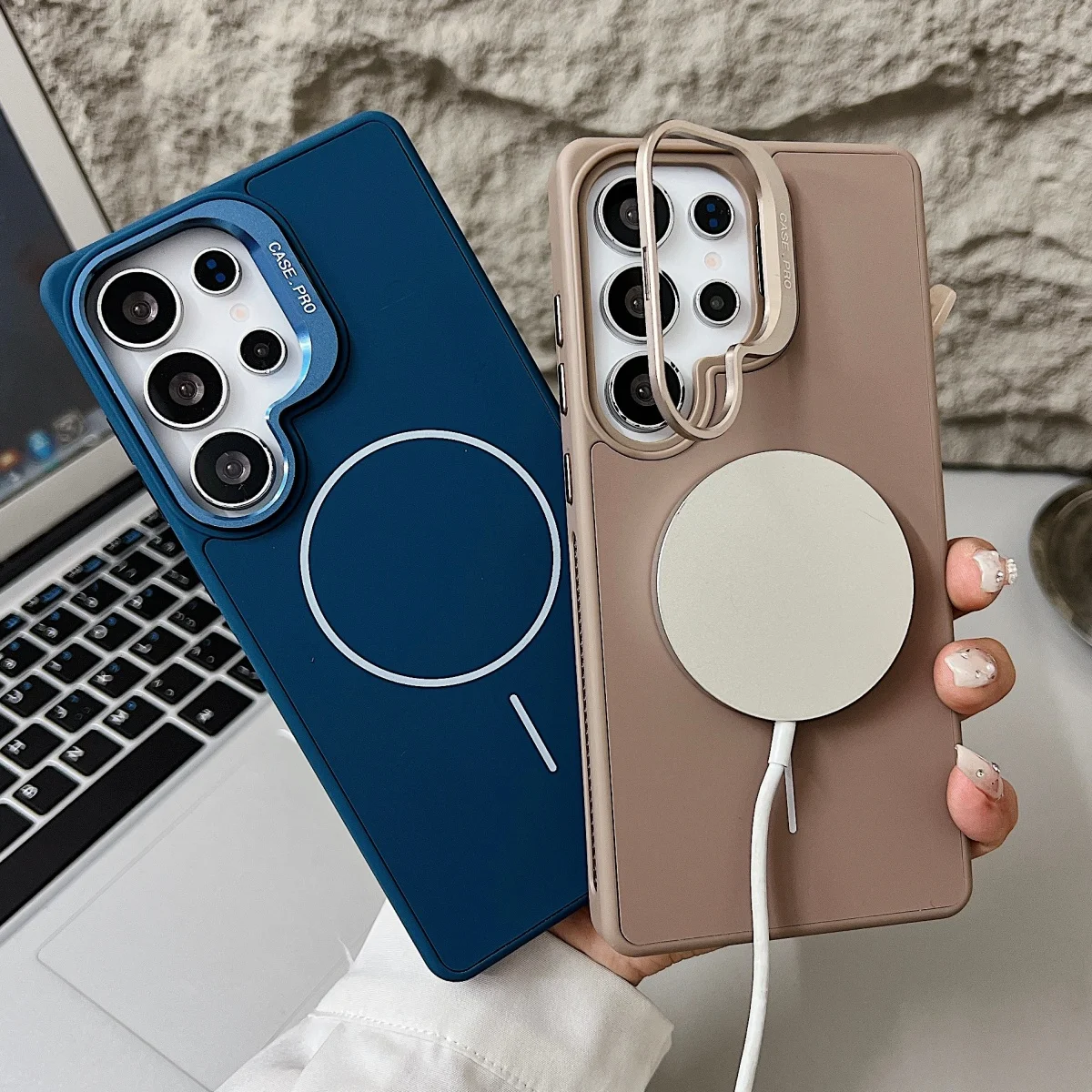 Silicone Shockproof Camera Lens Bracket Phone Case with Magnetic Stand Holder