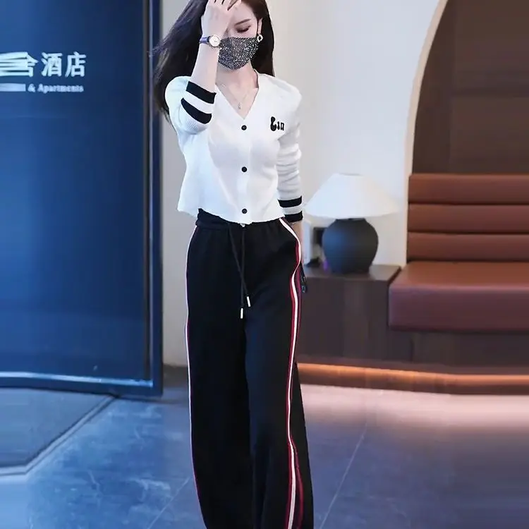 Leisure and Fashionable High Waisted Wide Leg Pants+long Sleeved Top Set for Women's Spring and Autumn New Two-piece Set