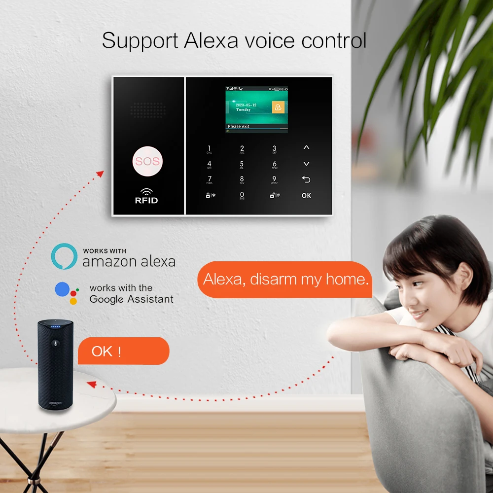 PGST Smart Life Alarm System for Home WIFI GSM Security Alarm Host with Door and Motion Sensor Tuya Smart App control work Alexa 2