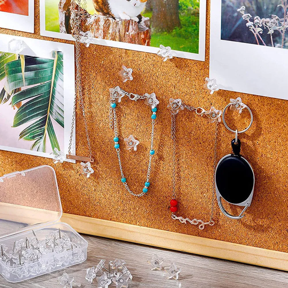 50개 투명 별 모양 푸시핀 코르크보드 벽걸이용 장식 핀 가정용 썸타크