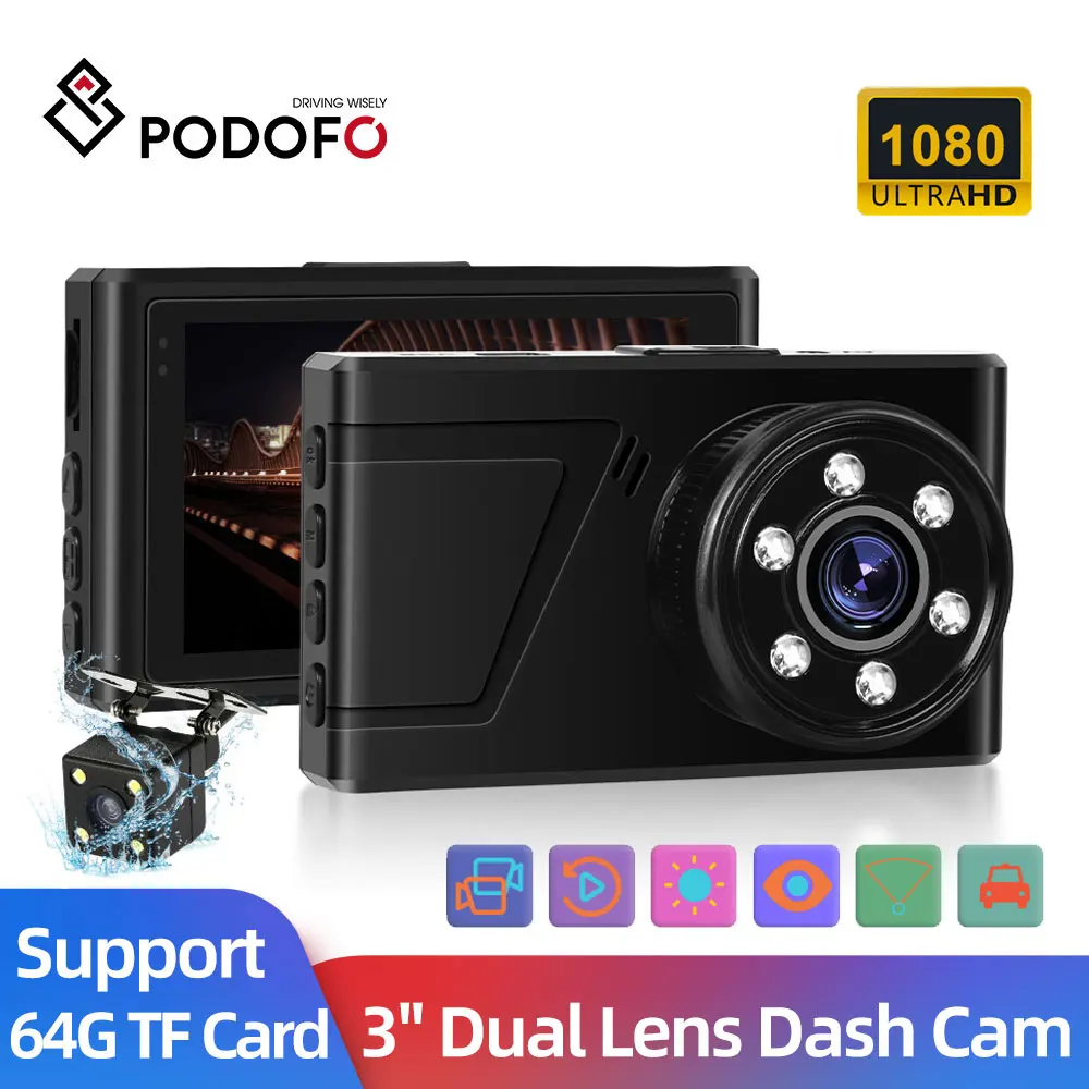 

Podofo Dash Cam Front and Rear Camera CAR DVR Car Recorder Vehicle FULL HD 1080P Parking Monitor Driver Recorder