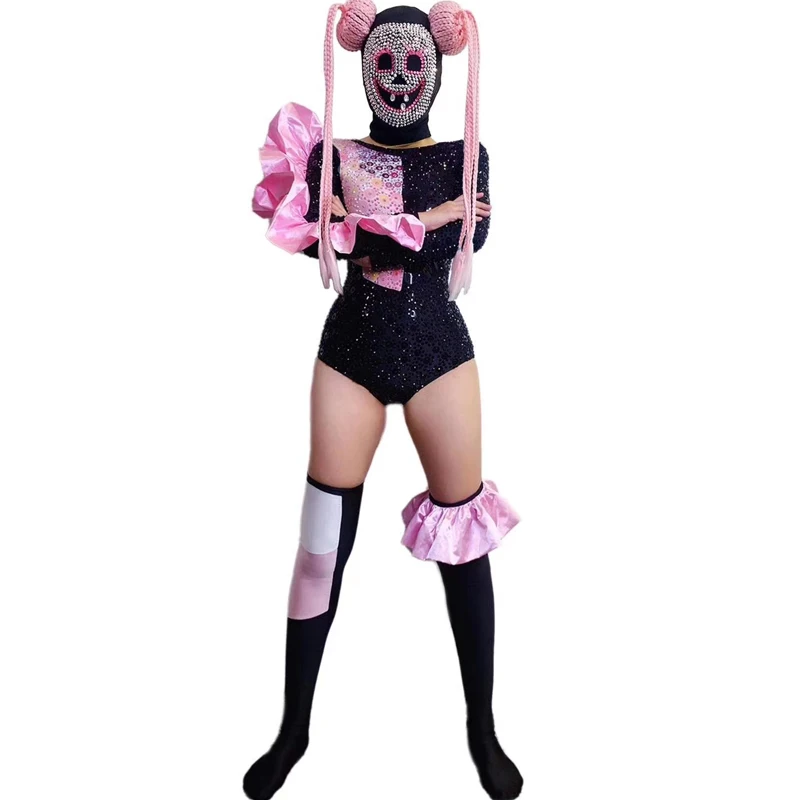 

Rhinestones Stretch Skinny Bodysuit Women stage show New disguise haloween adult dance wear nightmare before christmas costumes