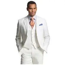 

2022 New Arrival Notch Lapel Men's Ivory Suits Hot Selling Custom Made Two Buttons Handsome Linen Casual Wear Blazer 3 Pieces