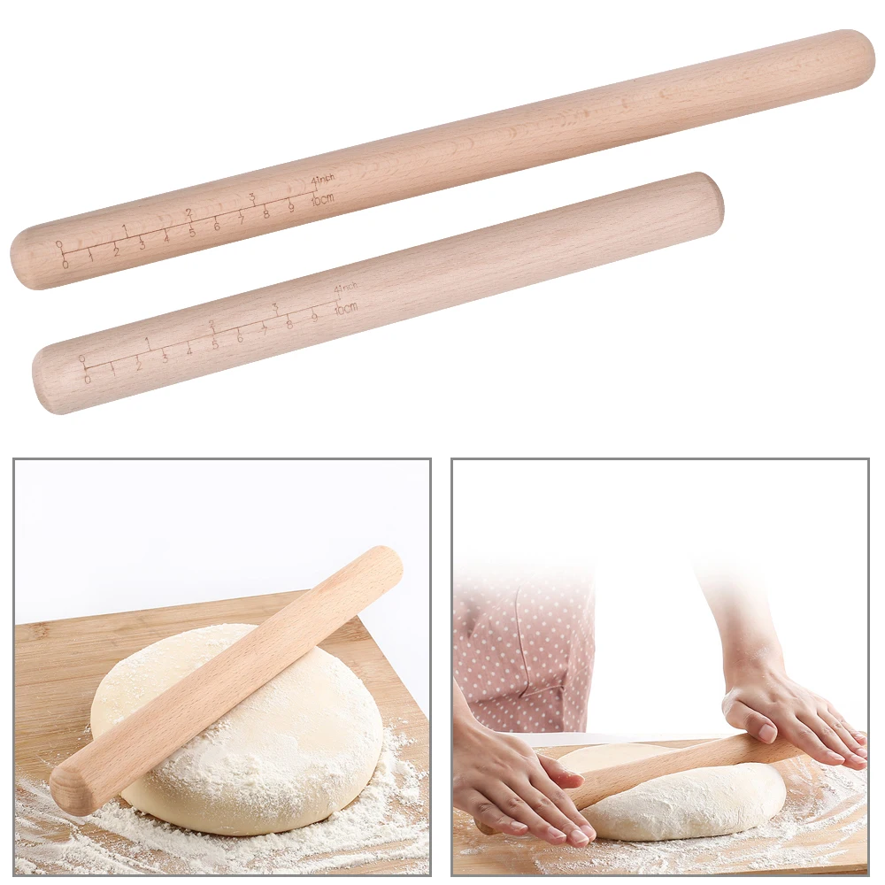 Non-stick Cookies Biscuit Baking Tool Bakeware 38cm/30cm Wooden Rolling Pin With Scale Noodle Pizza Cake Dough Pastry Roller |