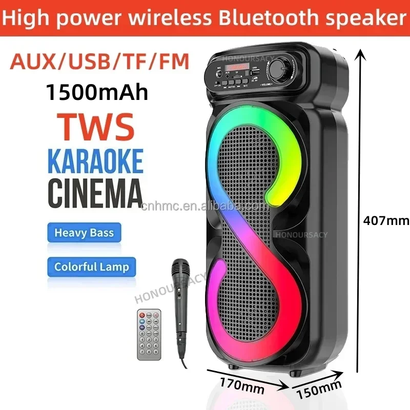 

Аудитория Bluetooth динамик пиковой мощности 1200 Вт с микрофоном светодиодный цветное освещение открытый портативный плеер стерео система объемного звучания TWS