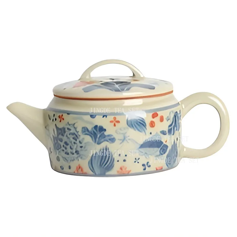 Antique Han Tile Teapot Blue and White Glazed Ceramic Household Tea Pot Chinese Lotus Pond Moonlight Teapot Underglaze Color