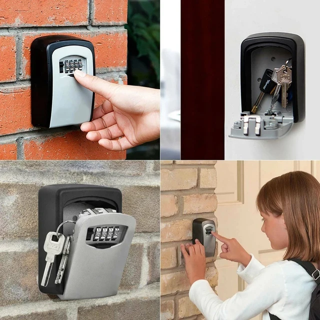 Wall Mount Key Lock Box 4 Digit Password Code Security Lock No Key for Home Office Key Safe Secret Storage Box Organizer 2