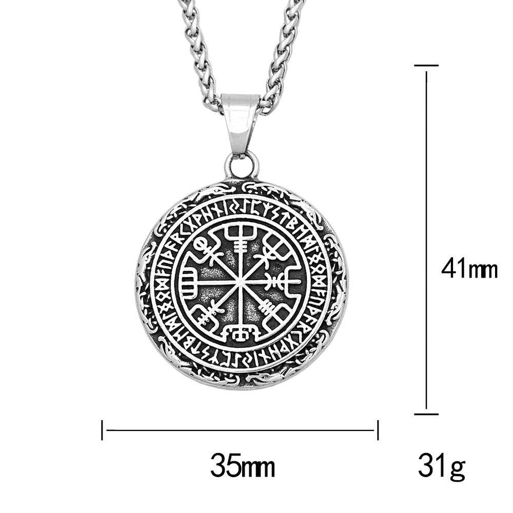 Punk Vintage Viking Compass Pendant Stainless Steel Nordic Runes Necklace For Men Women Amulet Jewelry Gifts Dropshipping 6