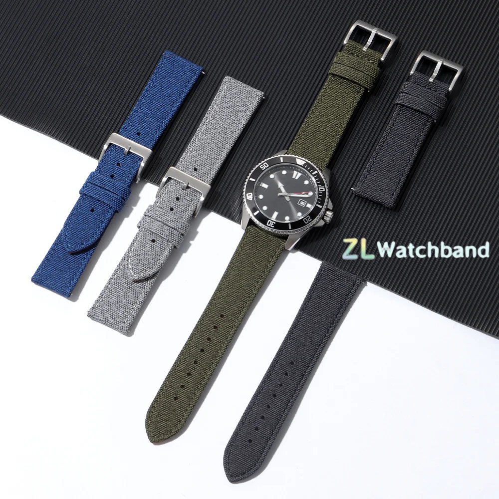 Vintage Gray Nylon and Cowhide Quick Release Watch Strap – Business Style Wristband Accessory