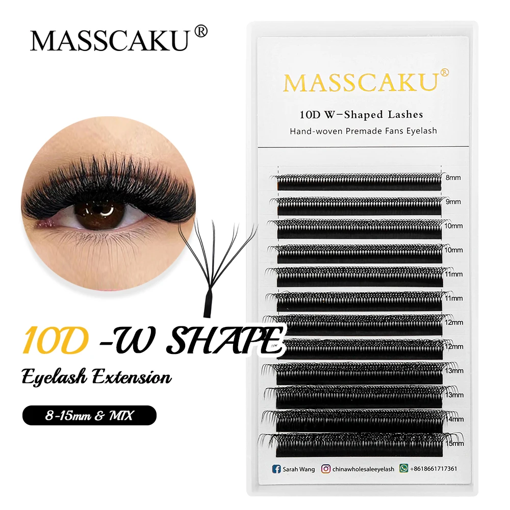 MASSCAKU 3D 4D 5D 6D Premade Fans W Shape Lashes Extensions High Quality Natural Soft Individual Full Dense Eyelashes Trays