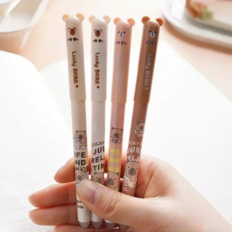 4/26/56pcs Set Creative Brown Bear Pufferfish Erasable Pen, 0.5mm Blue/Black Ink Refill-Smooth Writing Pen Body Anti Slip Design 6